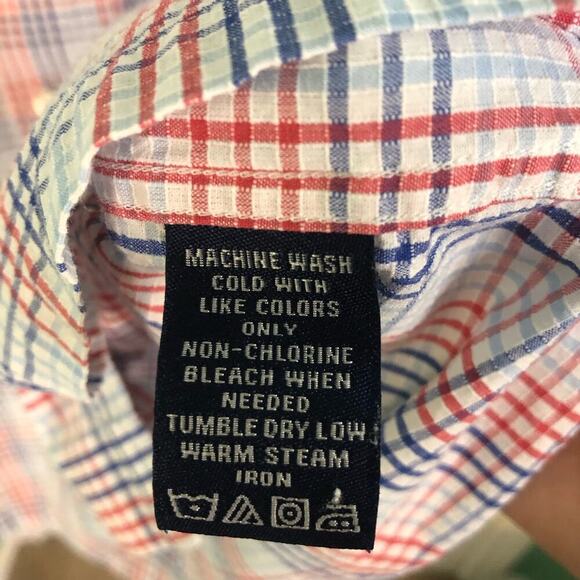 VTG Austin Reed London Size Medium Striped Button Down Shirt Red Blue White - Picture 4 of 6